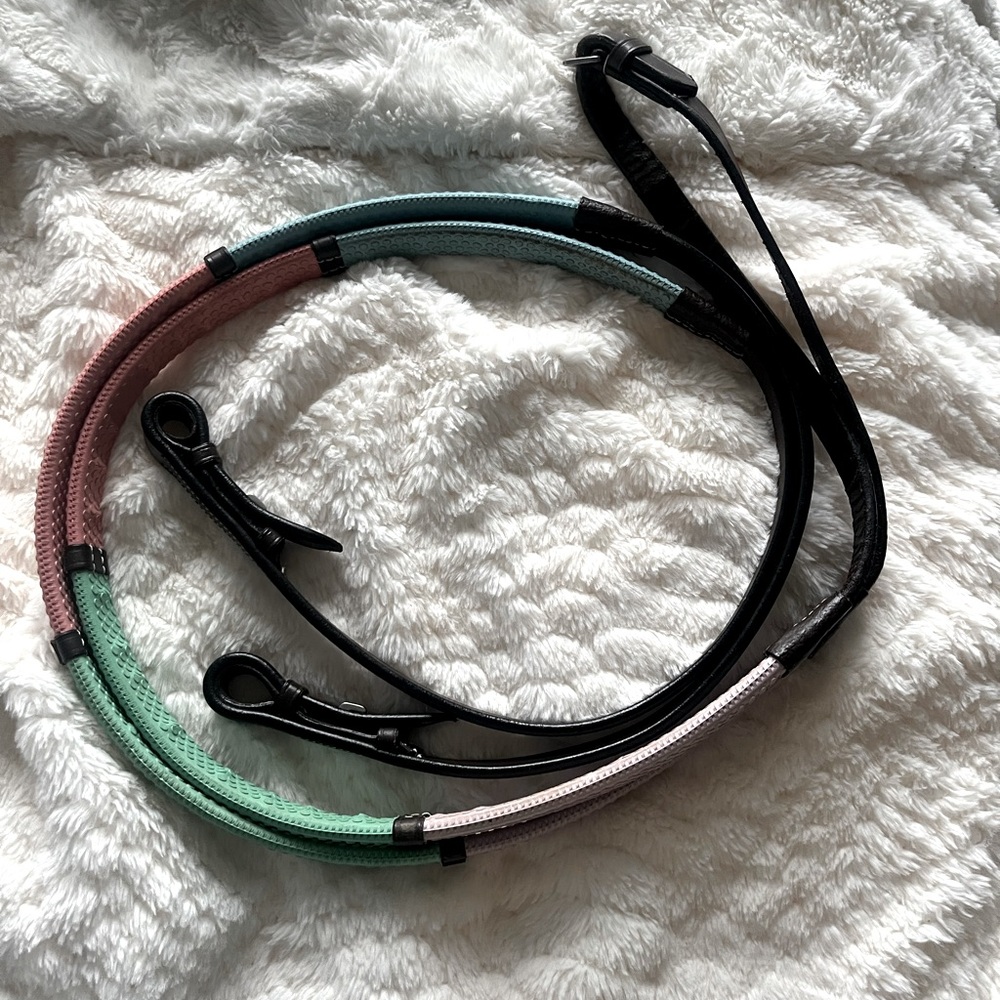 Pastel rainbow reins. 52” long, 5/8” wide
